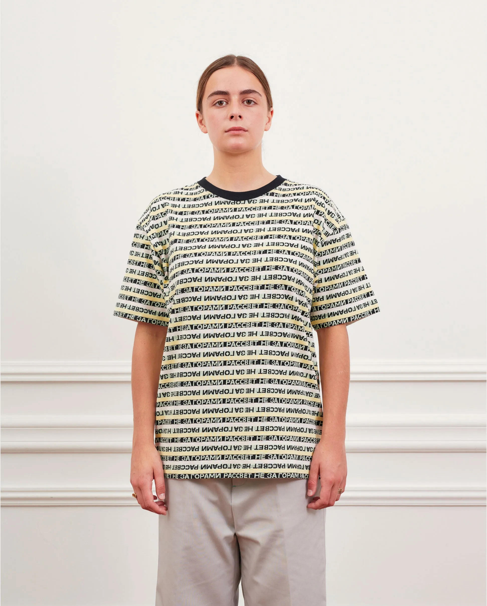 STRIPED JACQUARD T-SHIRT KNIT / YELLOW