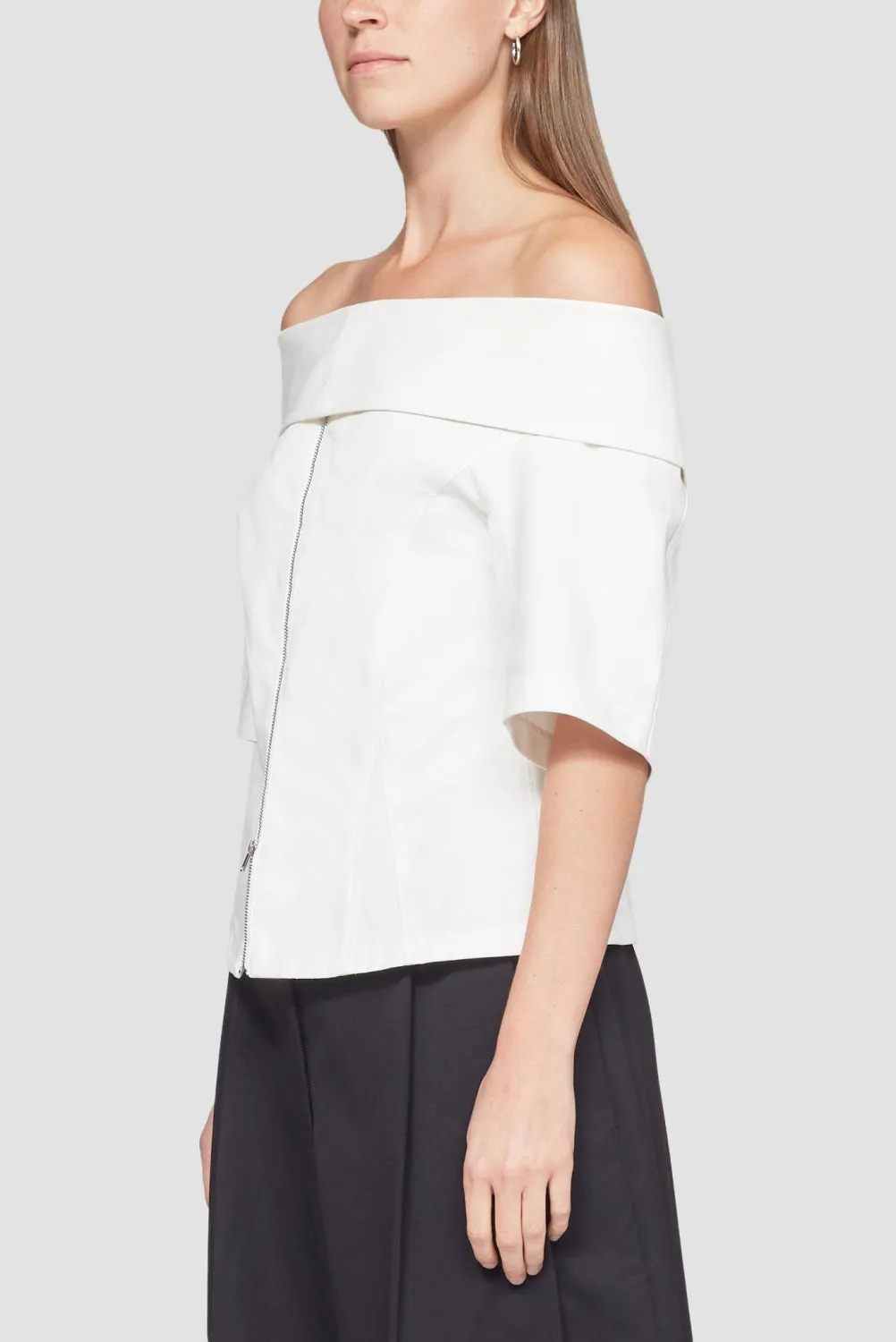 Structured Cotton Off Shoulder Zip-Front Top