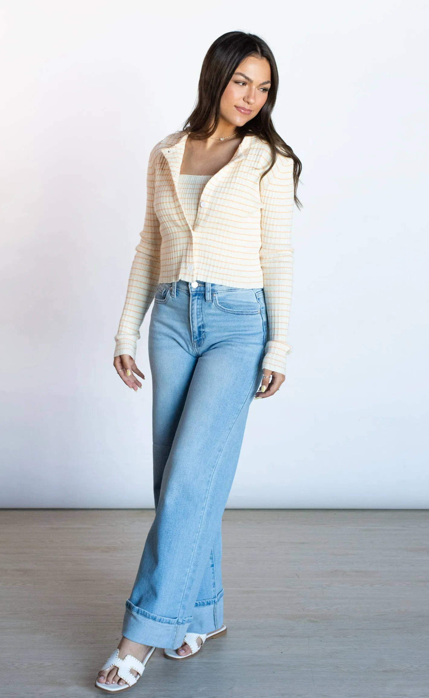 Stylish Appeal Orange Striped Tube Top and Cardigan