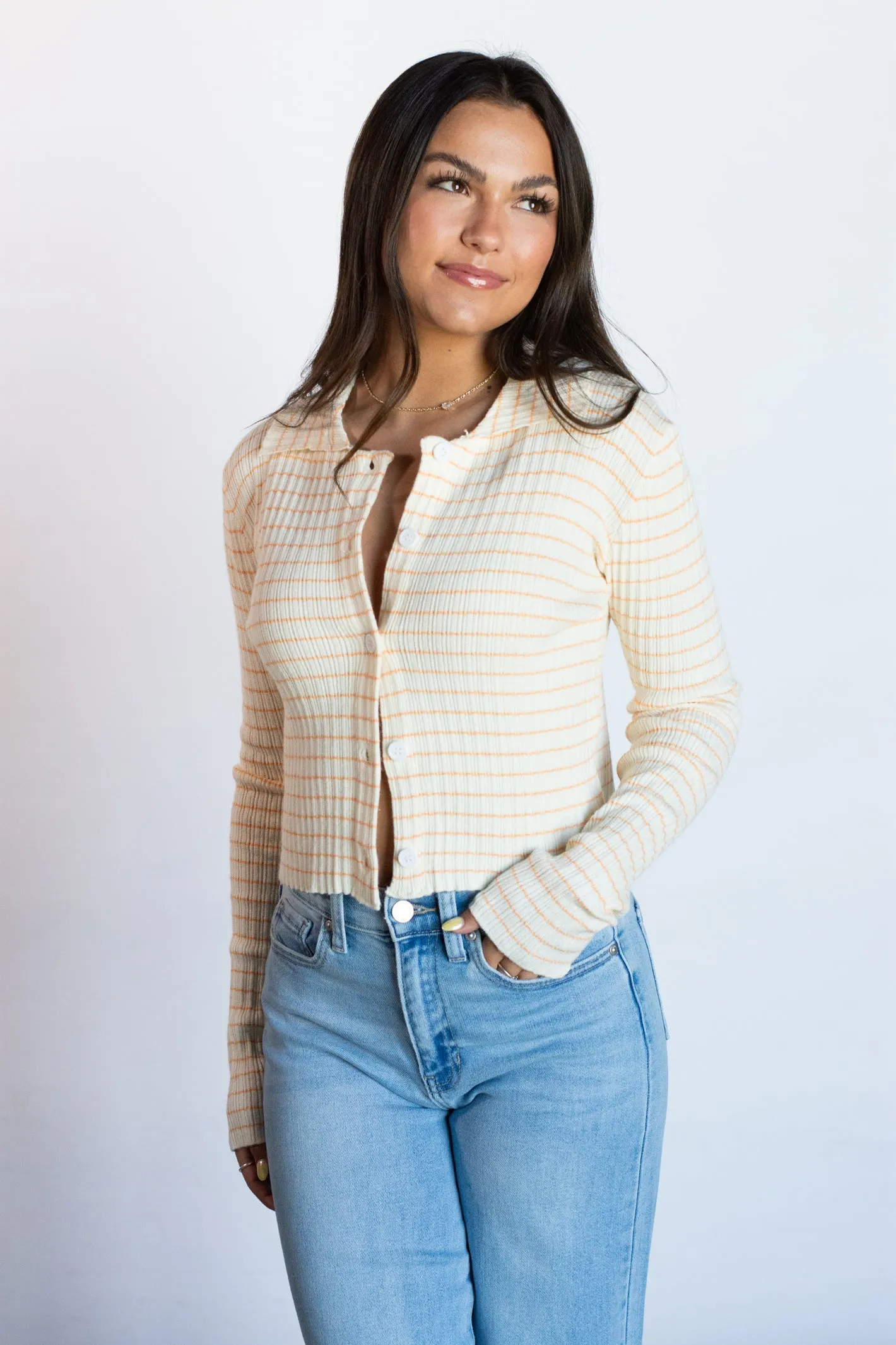 Stylish Appeal Orange Striped Tube Top and Cardigan