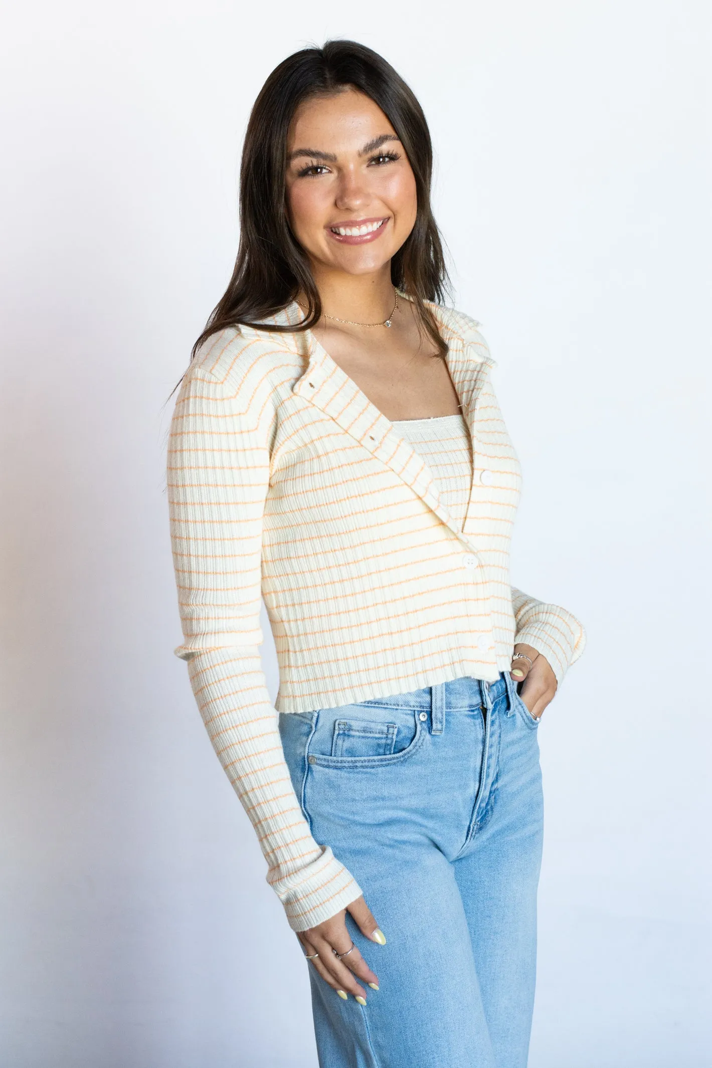 Stylish Appeal Orange Striped Tube Top and Cardigan