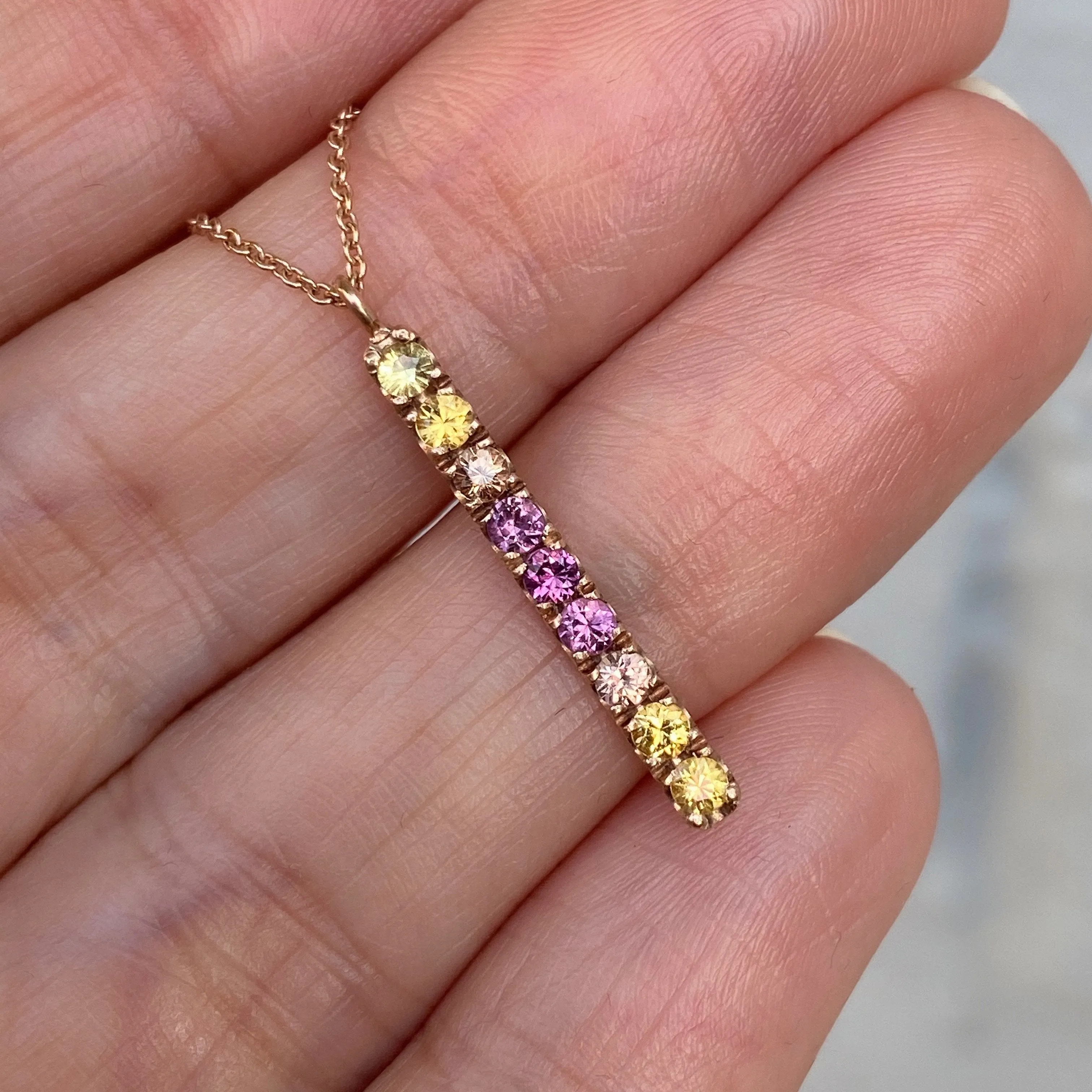 Sunset Double Linea Ombré Sapphire Bar Necklace