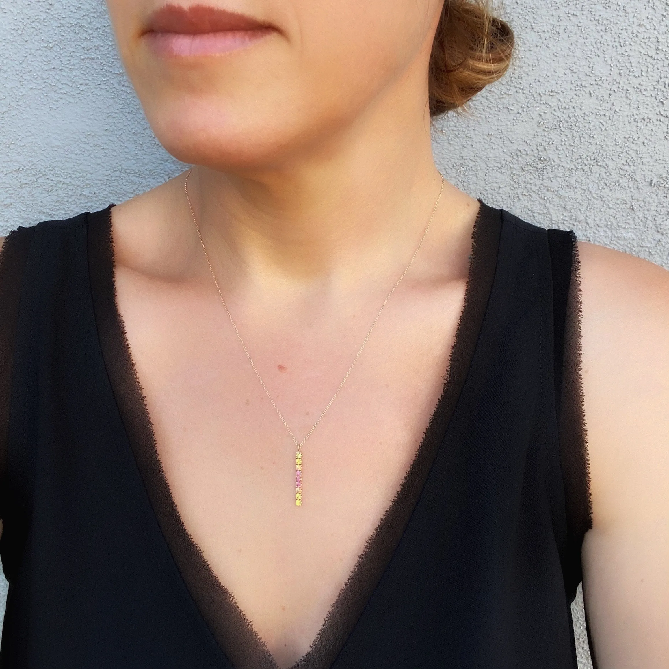 Sunset Double Linea Ombré Sapphire Bar Necklace