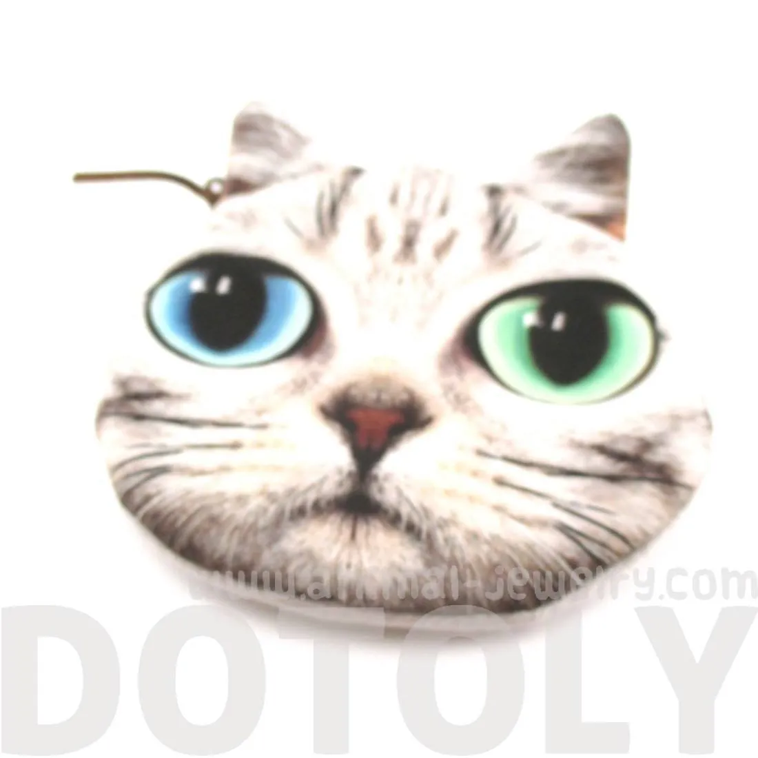 Tabby Cat Face With Blue and Green Eyes Shaped Coin Purse Make Up Bag