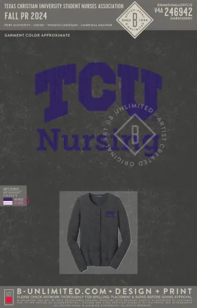 Texas Christian University Nursing Department - Fall PR 2024 (Purple Thread) - Port Authority - LSW287 - Women's Cardigan Sweater - Charcoal Heather