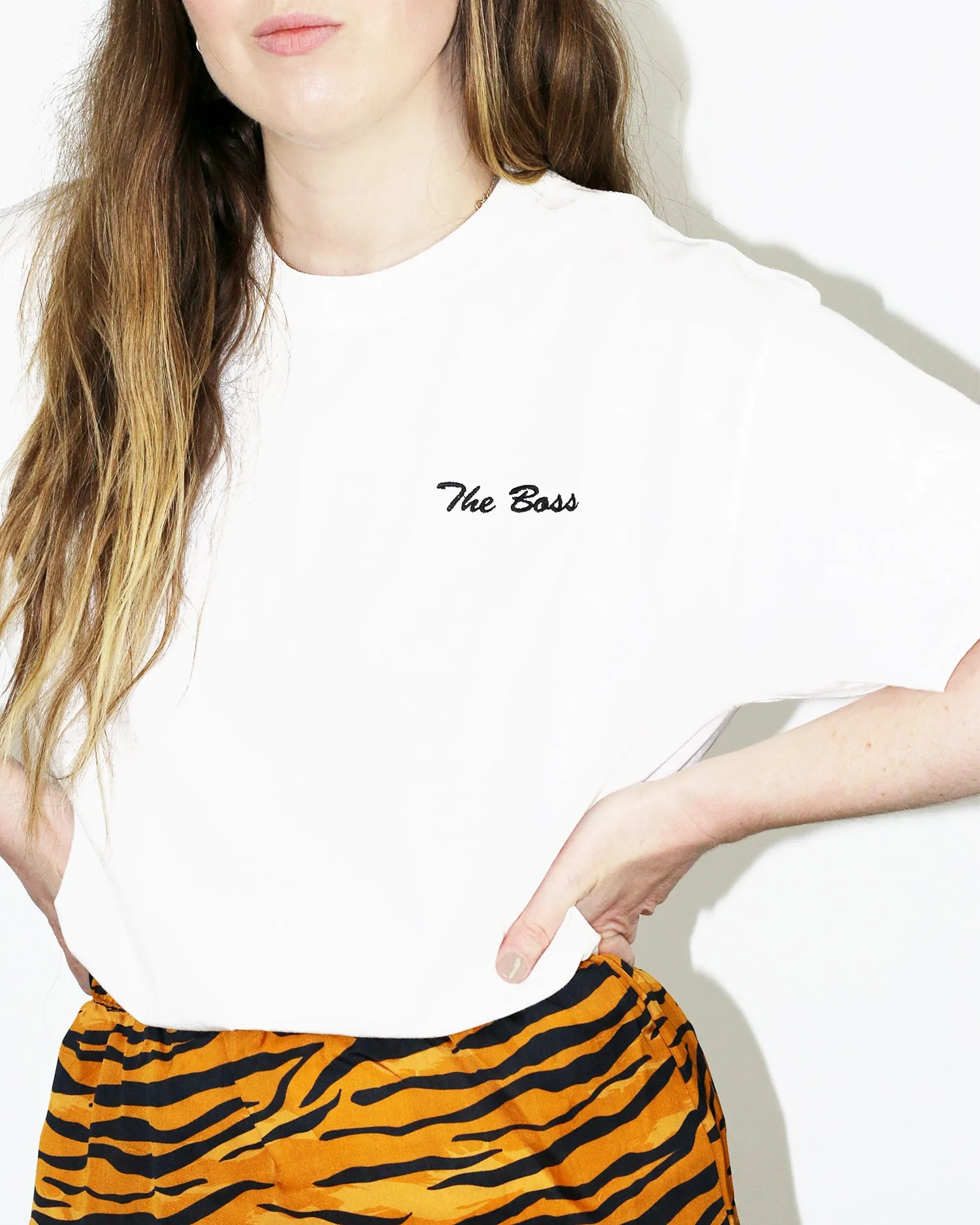 The Boss Tee – Black on White Embroidery