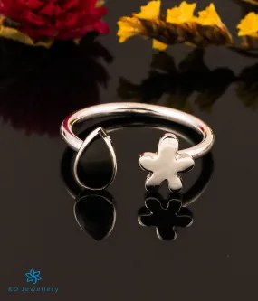 The Flora Silver Open Finger Ring (Black)