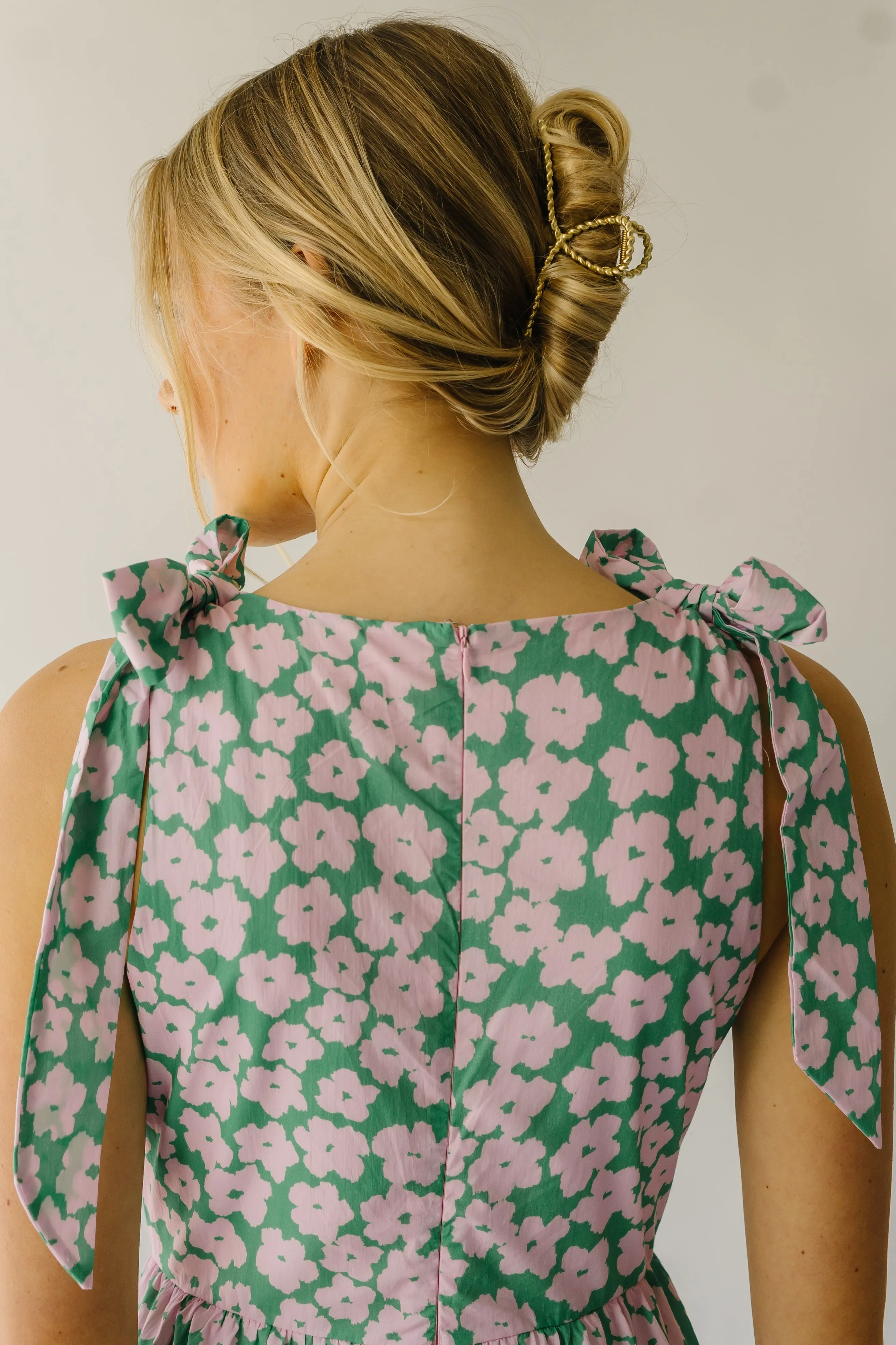 The Friona Tie Detail Dress in Green   Pink