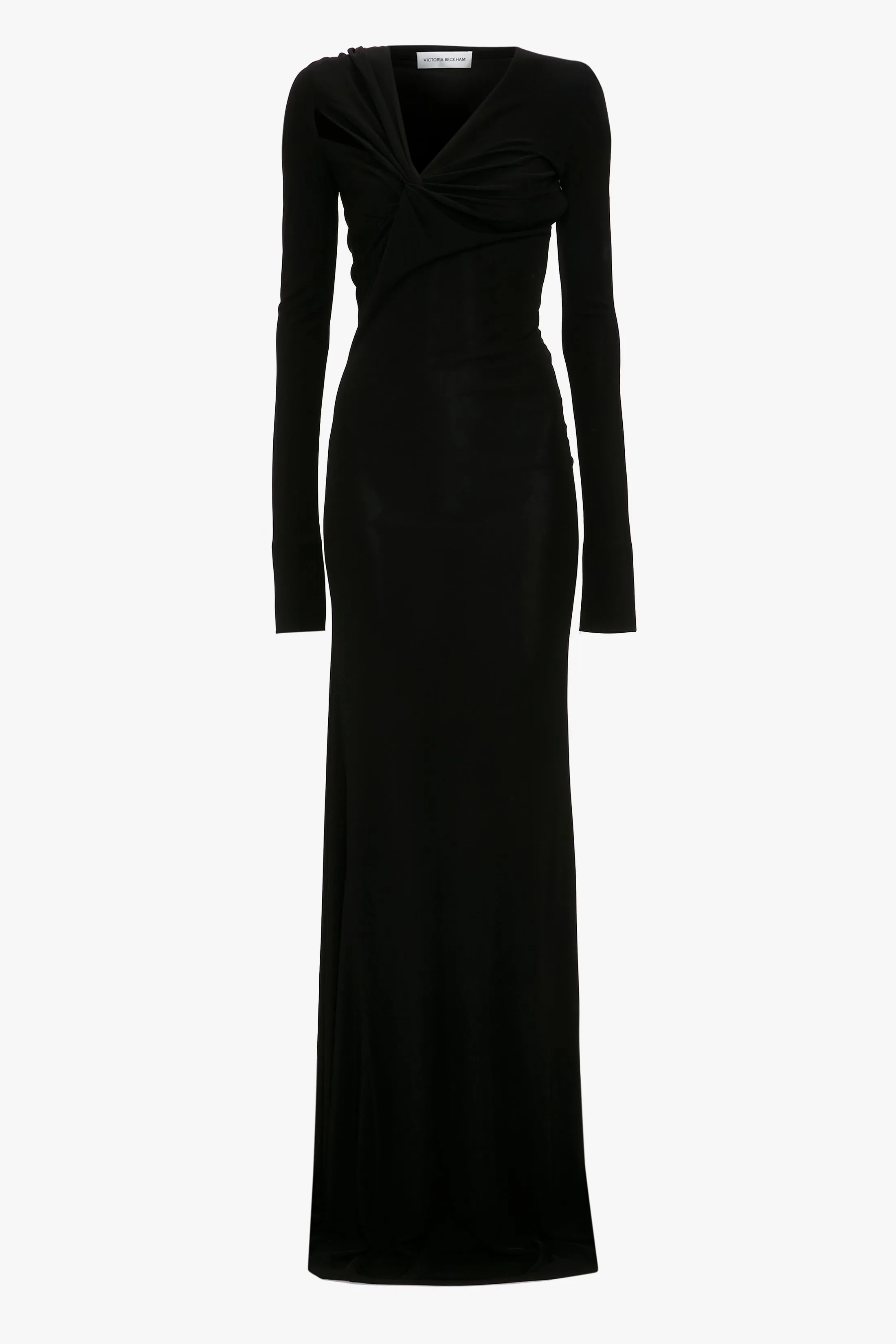 Tie Detail Floor-Length Dress in Black