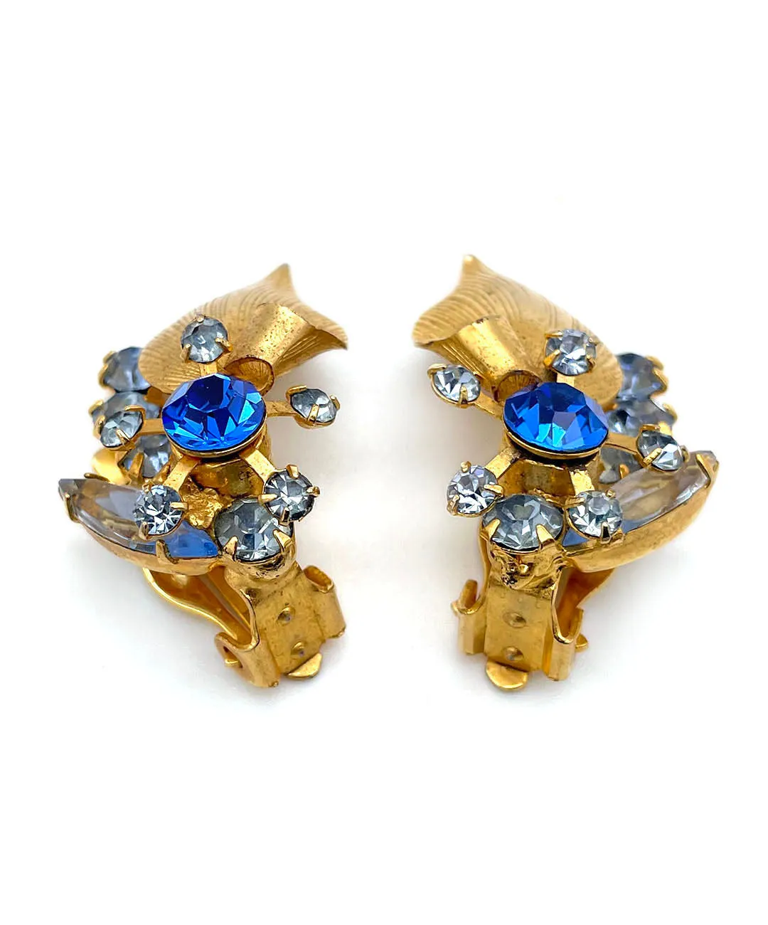 【USA輸入】ヴィンテージ JULIANA ブルー フローラル ビジュー イヤリング/Vintage JULIANA Blue Floral Bijou Clip On Earrings