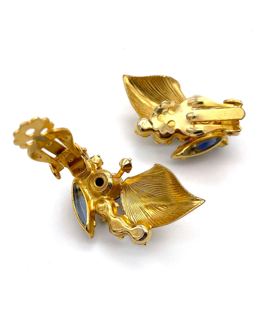 【USA輸入】ヴィンテージ JULIANA ブルー フローラル ビジュー イヤリング/Vintage JULIANA Blue Floral Bijou Clip On Earrings