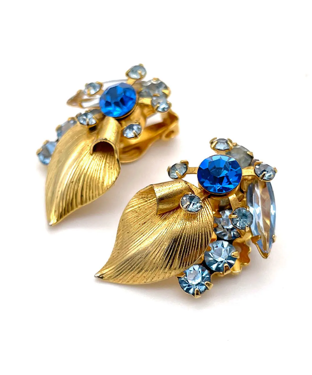 【USA輸入】ヴィンテージ JULIANA ブルー フローラル ビジュー イヤリング/Vintage JULIANA Blue Floral Bijou Clip On Earrings