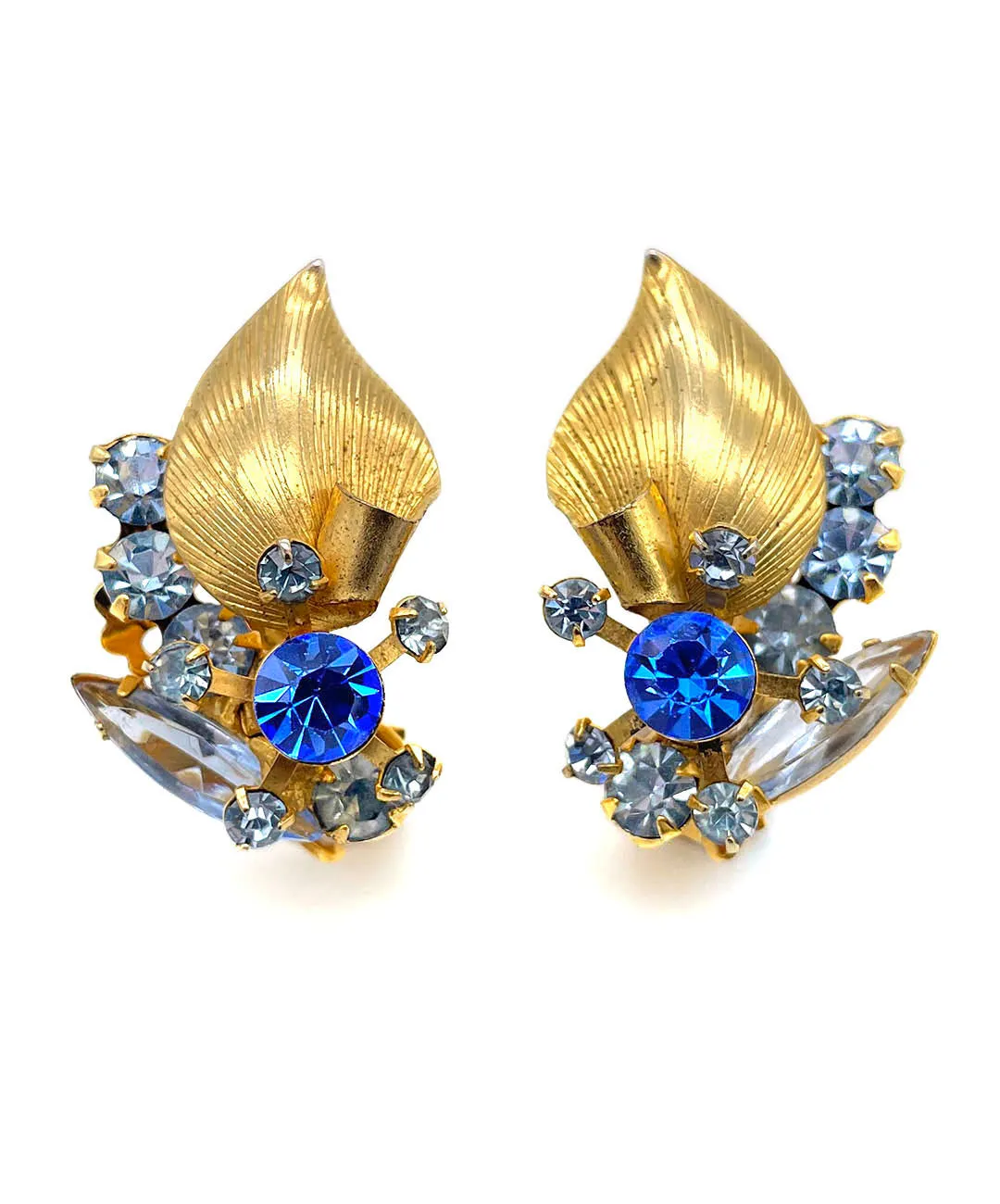 【USA輸入】ヴィンテージ JULIANA ブルー フローラル ビジュー イヤリング/Vintage JULIANA Blue Floral Bijou Clip On Earrings