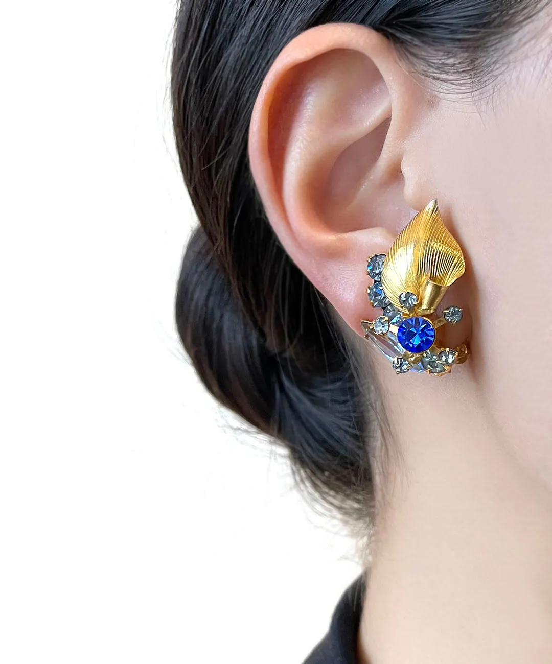 【USA輸入】ヴィンテージ JULIANA ブルー フローラル ビジュー イヤリング/Vintage JULIANA Blue Floral Bijou Clip On Earrings