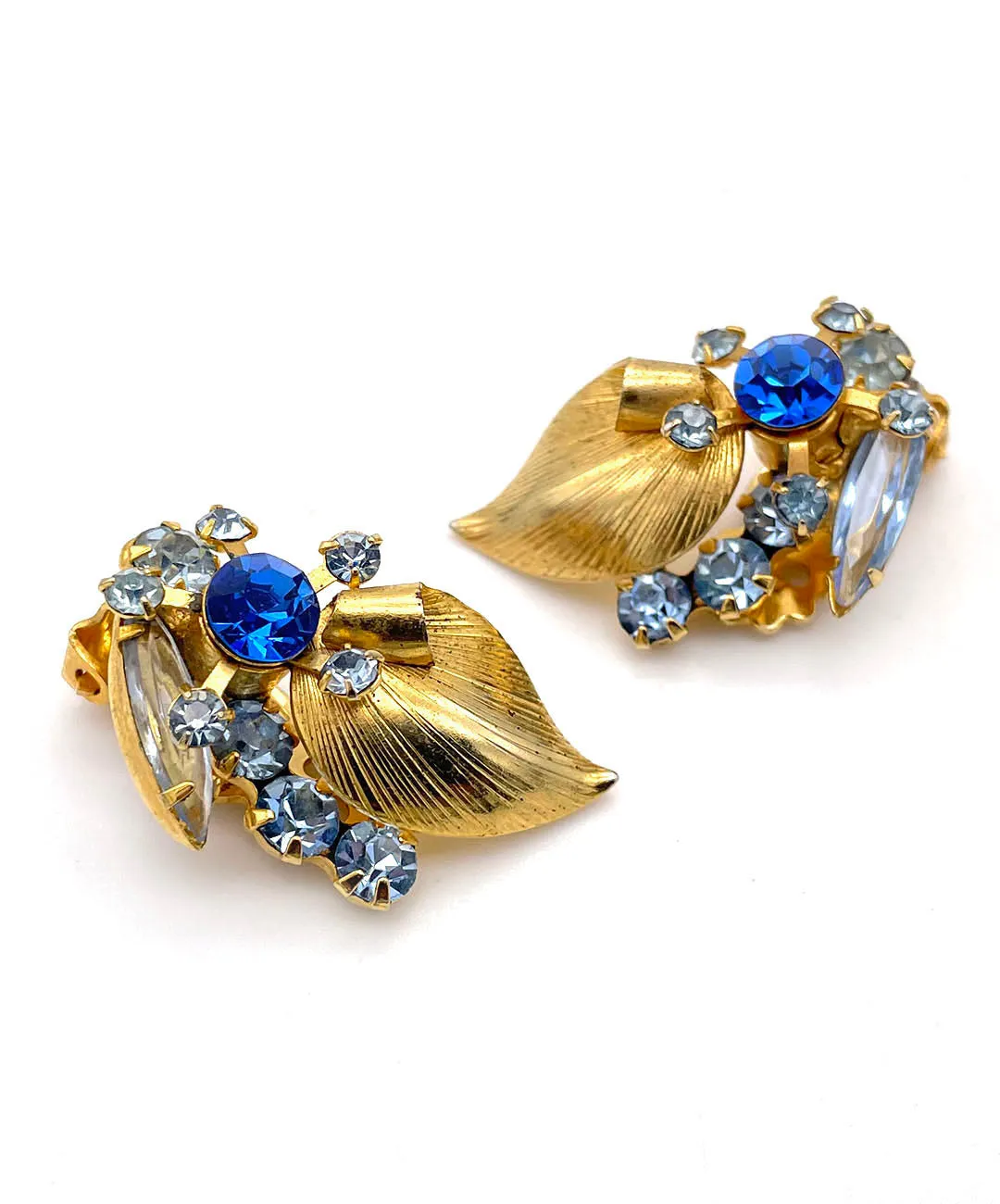 【USA輸入】ヴィンテージ JULIANA ブルー フローラル ビジュー イヤリング/Vintage JULIANA Blue Floral Bijou Clip On Earrings