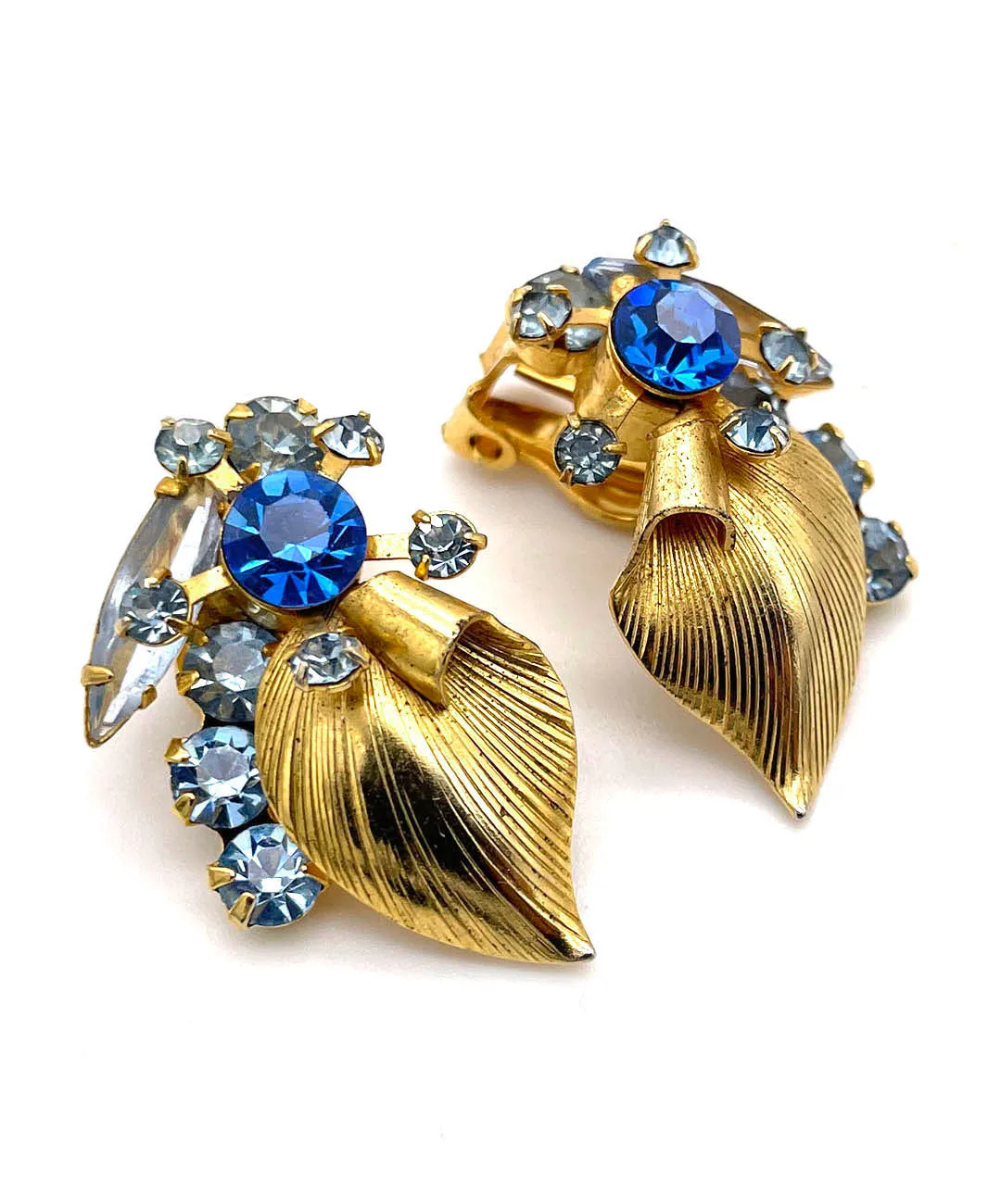 【USA輸入】ヴィンテージ JULIANA ブルー フローラル ビジュー イヤリング/Vintage JULIANA Blue Floral Bijou Clip On Earrings