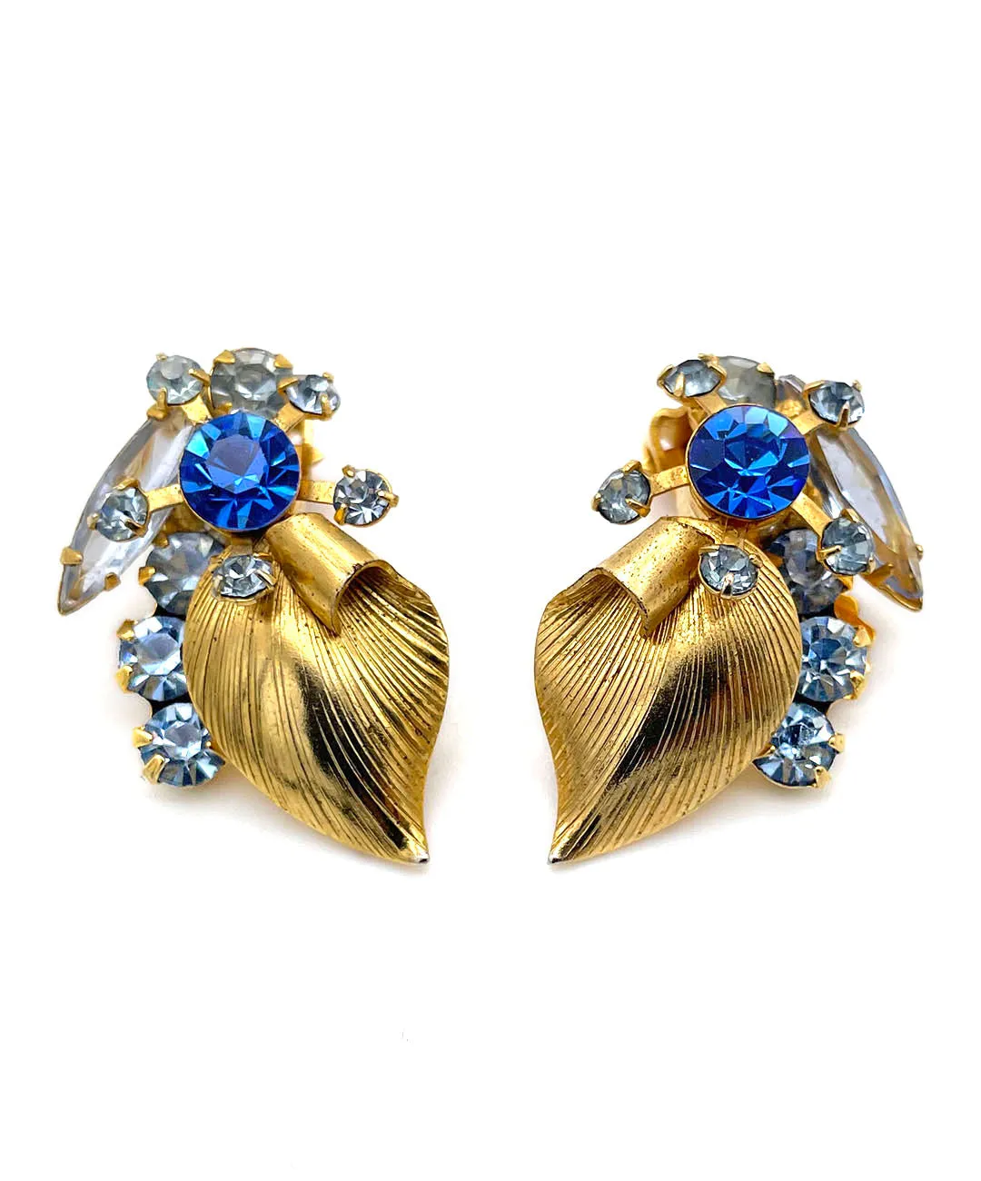 【USA輸入】ヴィンテージ JULIANA ブルー フローラル ビジュー イヤリング/Vintage JULIANA Blue Floral Bijou Clip On Earrings