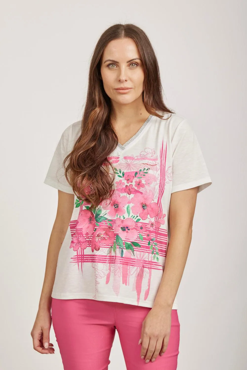 V-Neck Floral Print Lee With Lurex