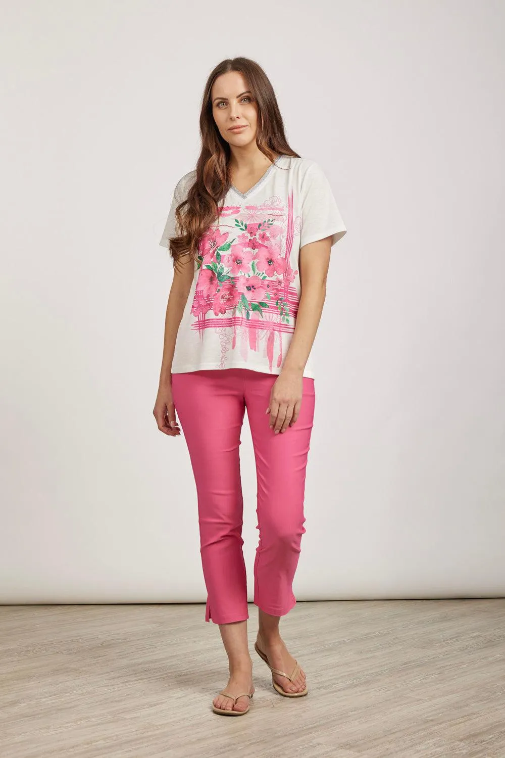 V-Neck Floral Print Lee With Lurex