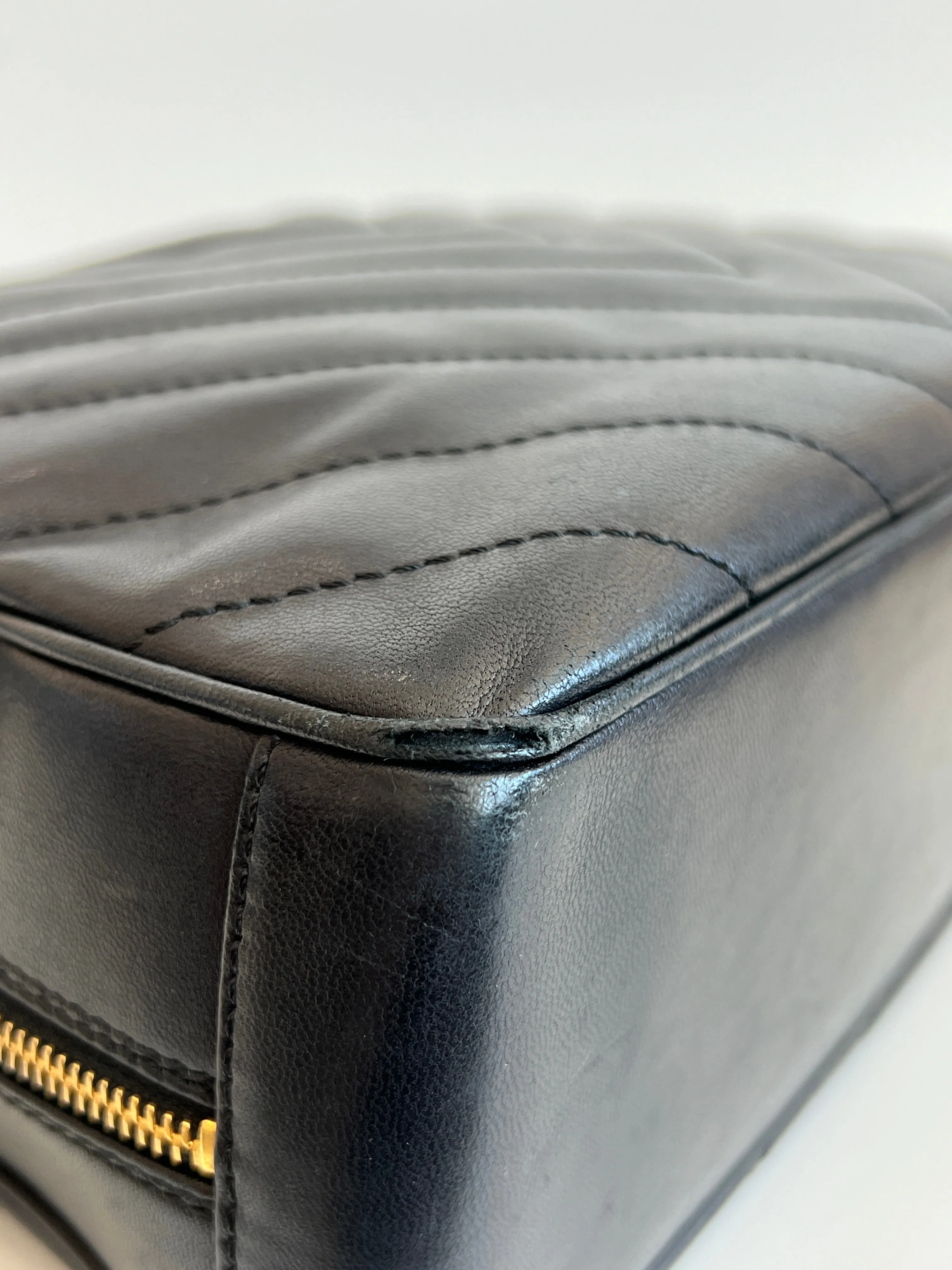 Vintage Black Lambskin Chevron Quilted Camera Case Bag