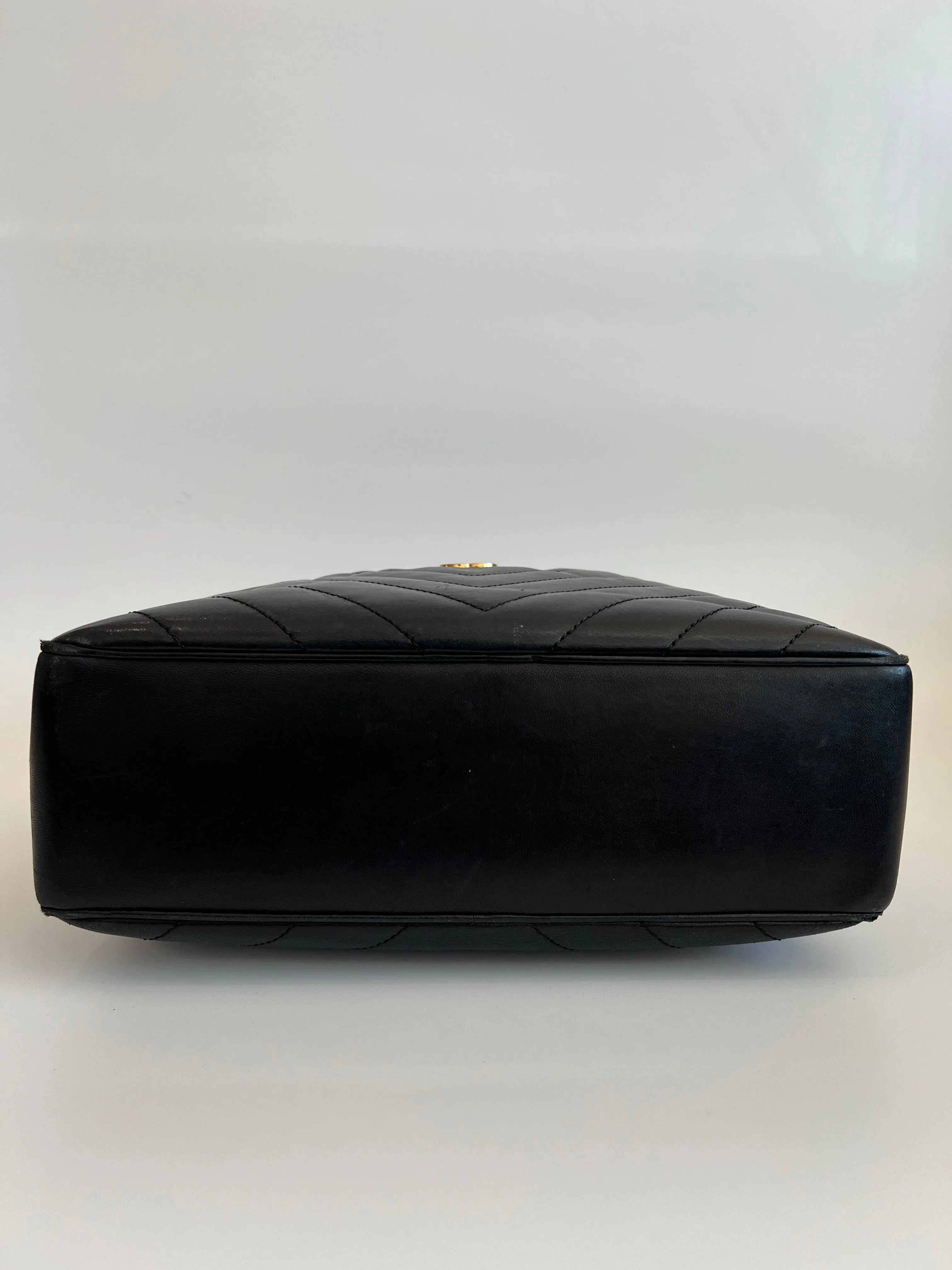 Vintage Black Lambskin Chevron Quilted Camera Case Bag