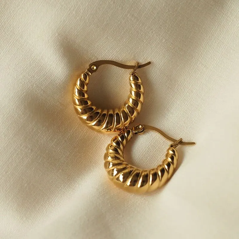 Vintage Style 18k Gold Plated Stainless Steel Chunky Hoop Earrings