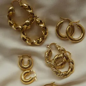 Vintage Style 18k Gold Plated Stainless Steel Chunky Hoop Earrings