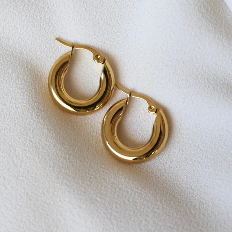 Vintage Style 18k Gold Plated Stainless Steel Chunky Hoop Earrings