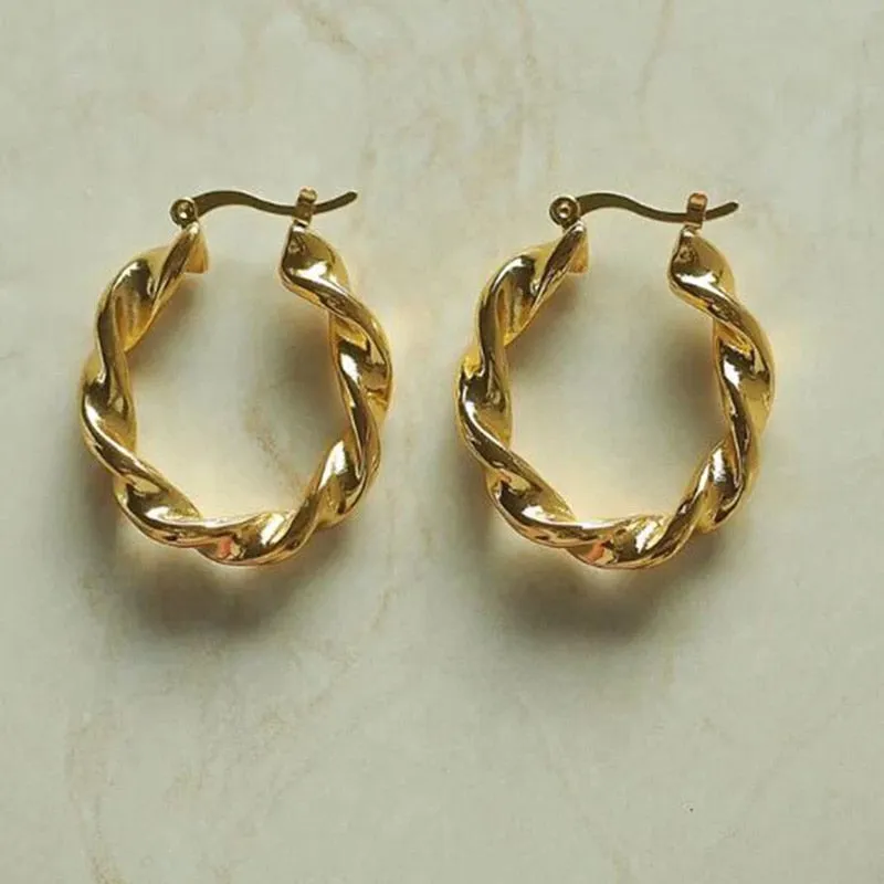 Vintage Style 18k Gold Plated Stainless Steel Chunky Hoop Earrings