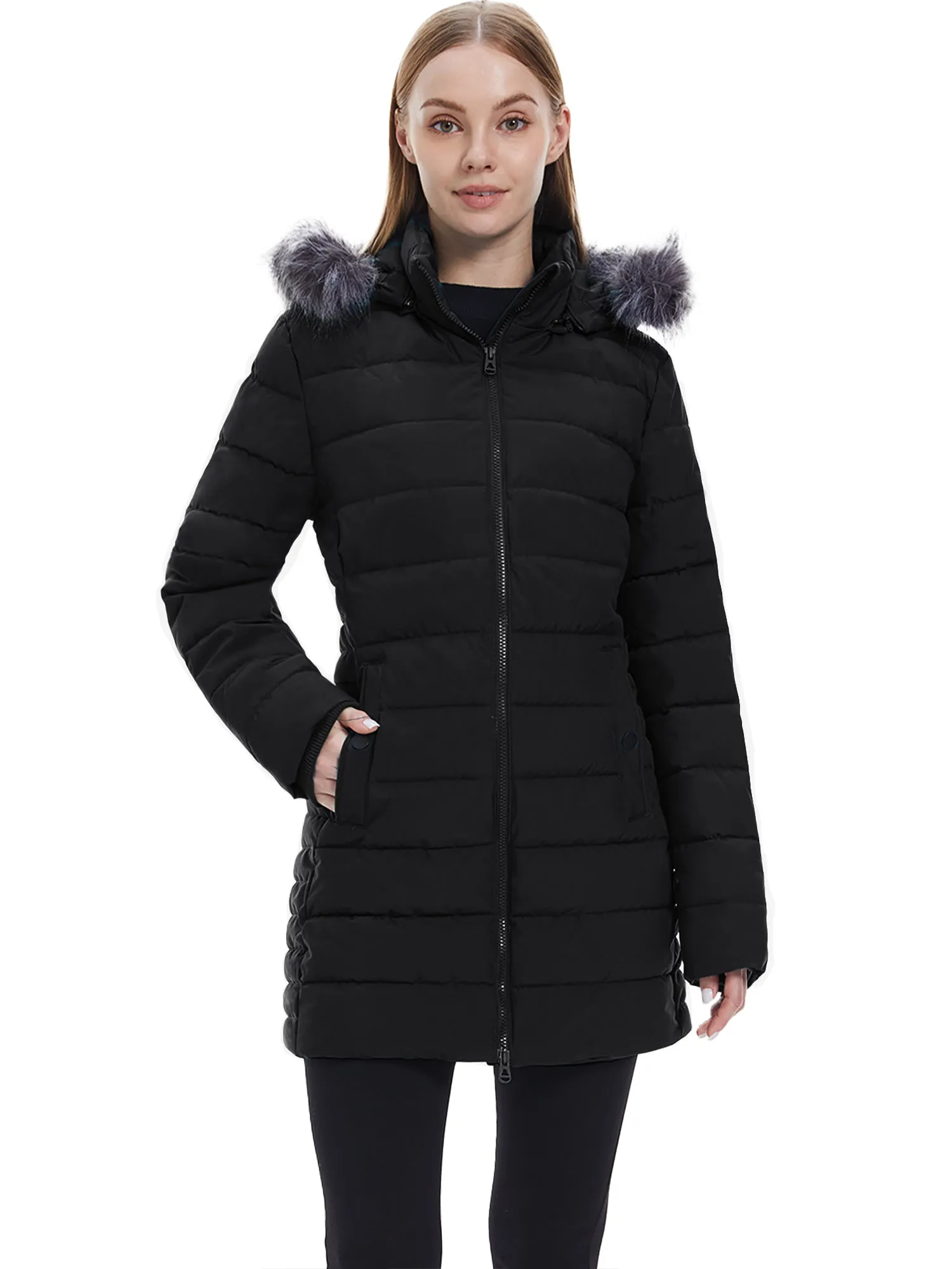 Wantdo Women's Winter Coat Hip-Length Warm Puffer Jacket Quilted Winter Jacket with Hood