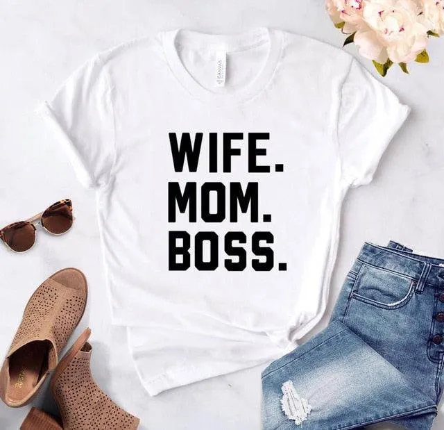 WIFE MOM BOSS Letters Print Women T-shirt