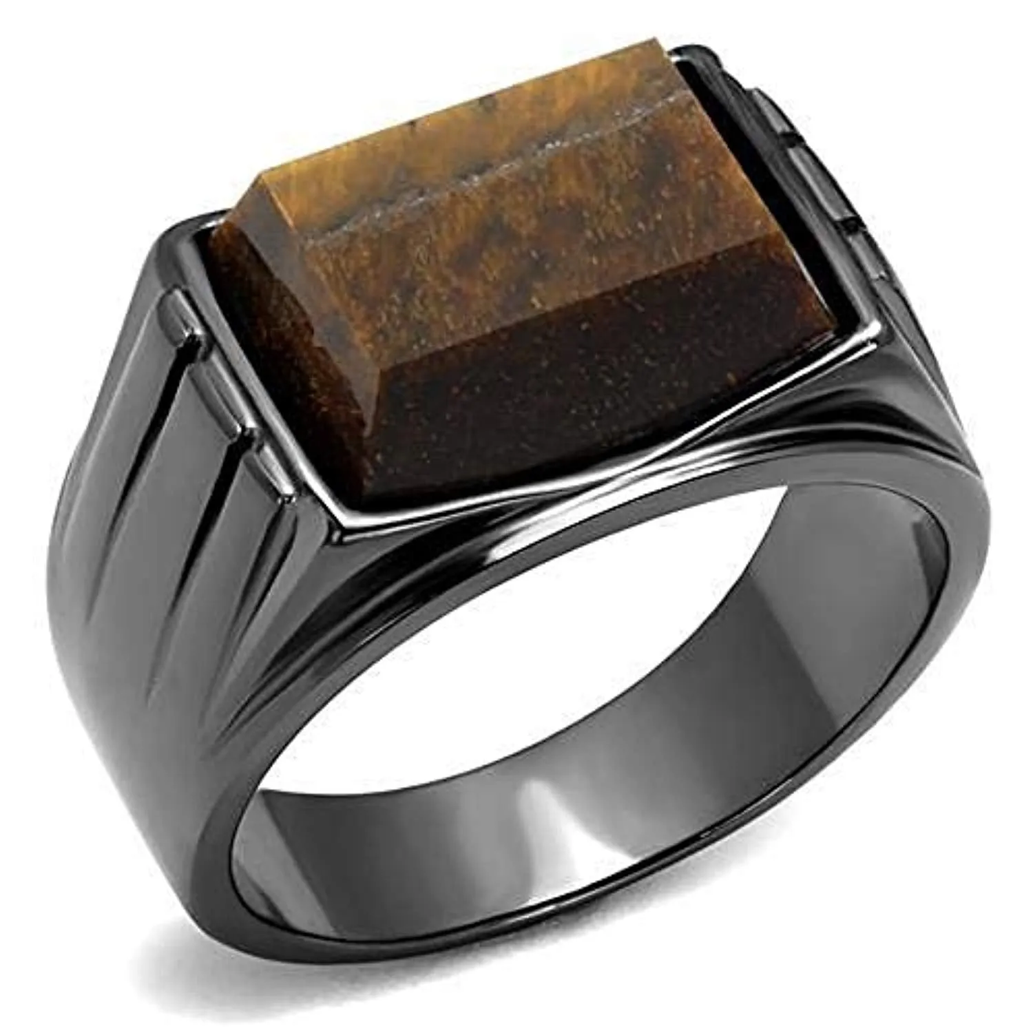 WildKlass Stainless Steel Ring IP Light Black (IP Gun) Men Synthetic Topaz