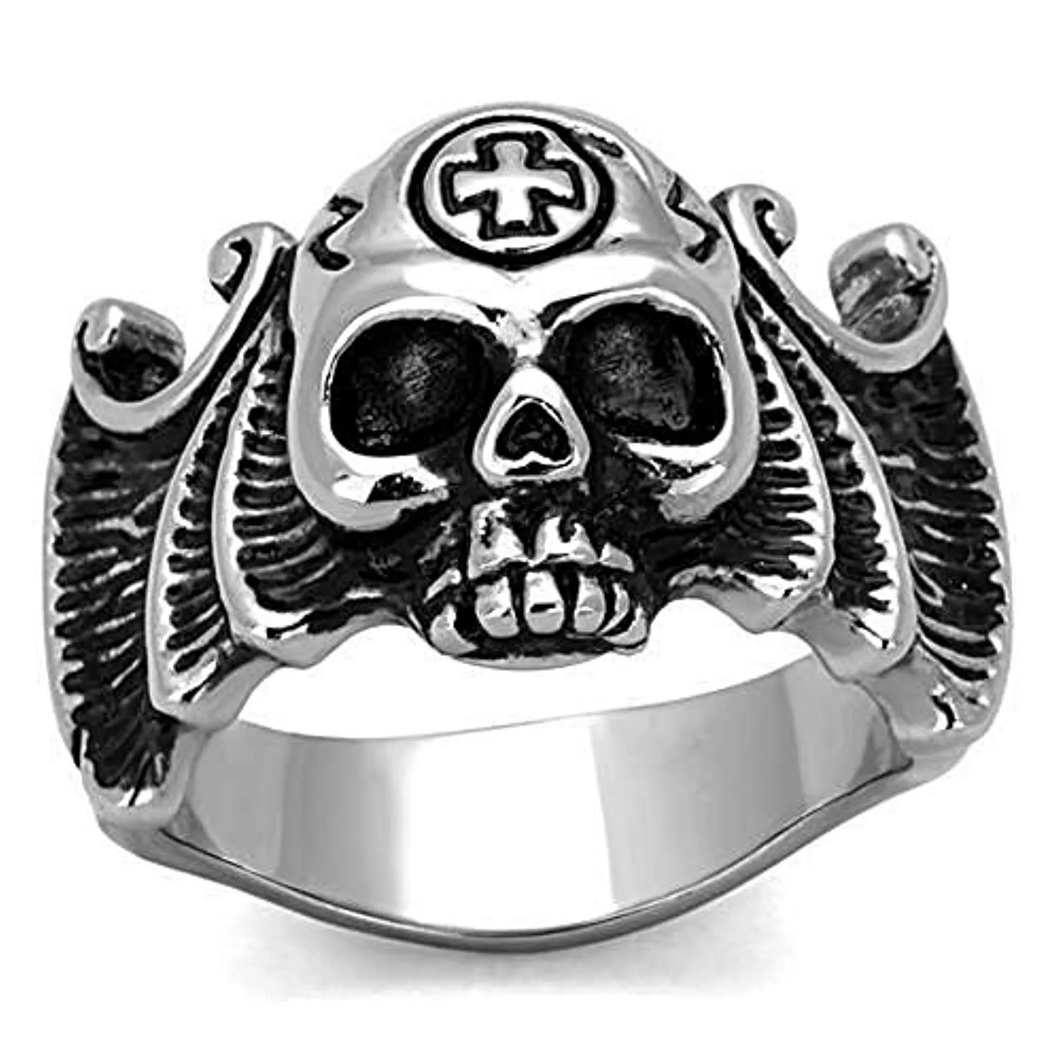 WildKlass Stainless Steel Skull Ring High Polished (no Plating) Men Epoxy Jet