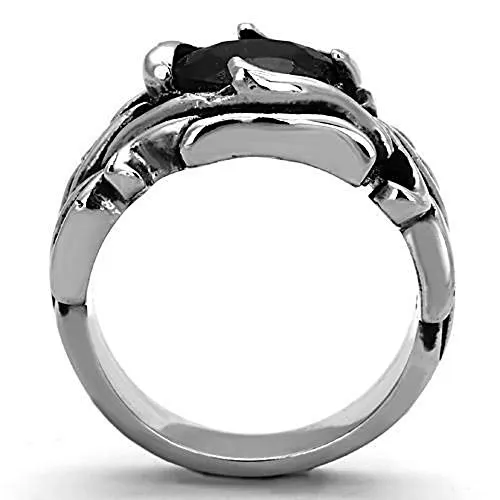 WildKlass Stainless Steel Solitaire Ring High Polished (no Plating) Men Synthetic Jet