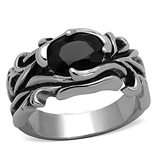 WildKlass Stainless Steel Solitaire Ring High Polished (no Plating) Men Synthetic Jet