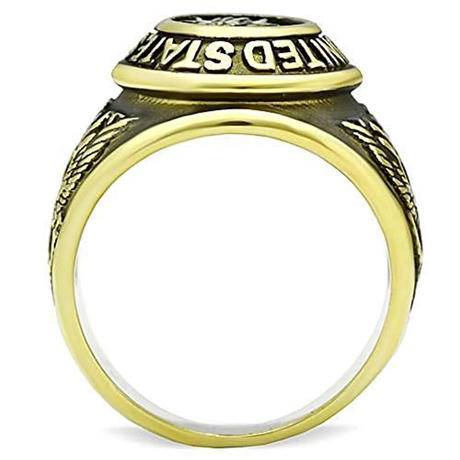 WildKlass Stainless Steel Veteran Ring IP Gold Men Epoxy Jet