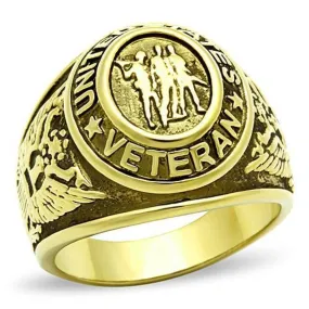 WildKlass Stainless Steel Veteran Ring IP Gold Men Epoxy Jet