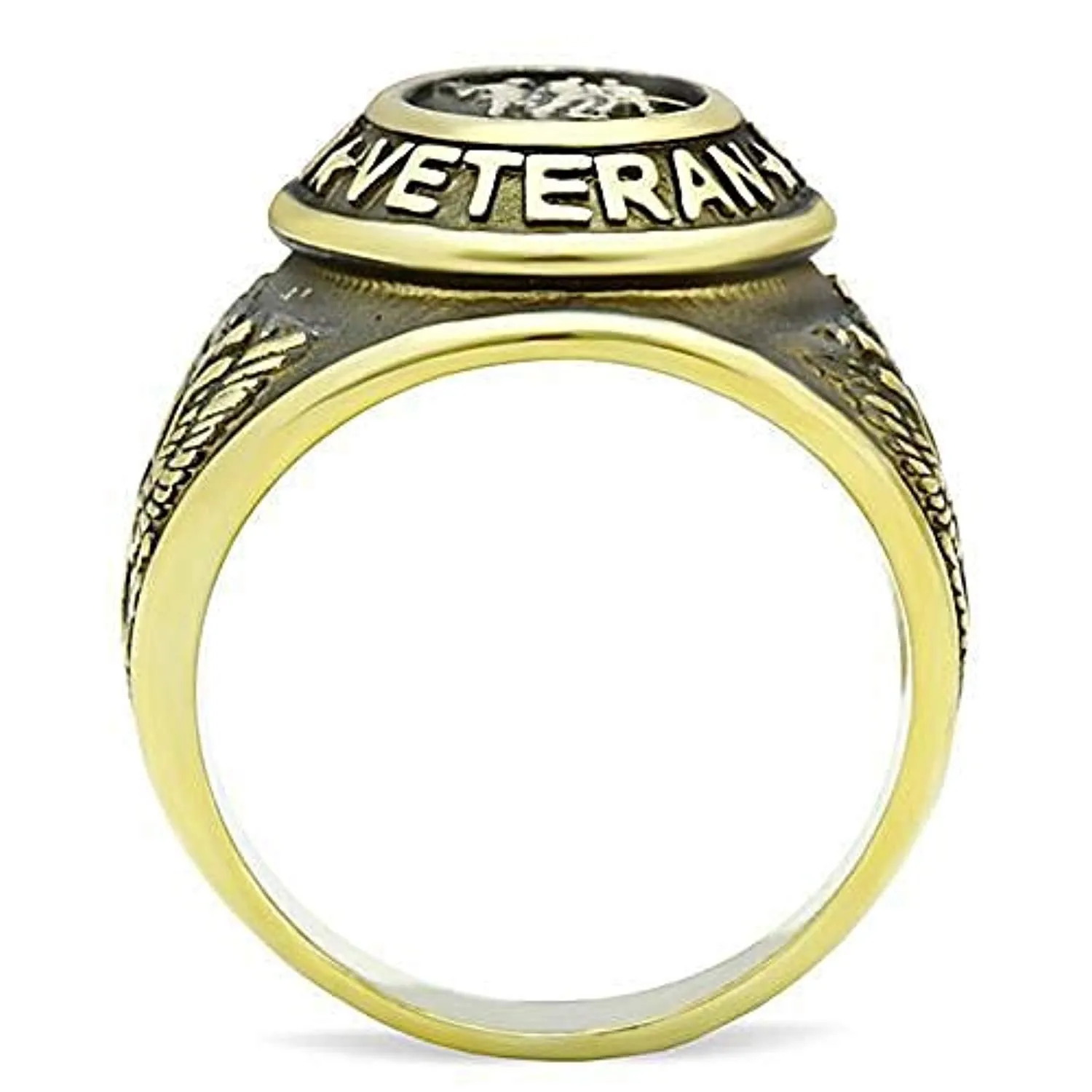 WildKlass Stainless Steel Veteran Ring IP Gold Men Epoxy Jet