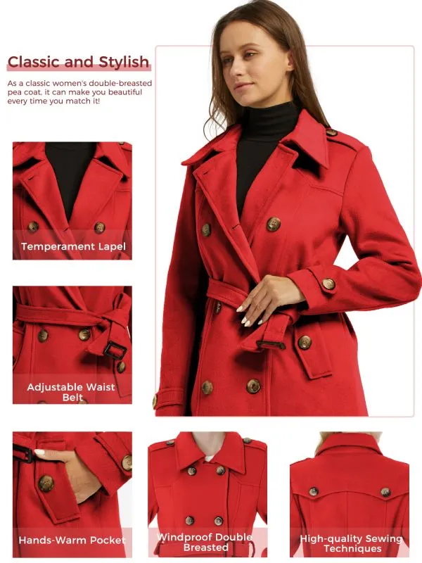 Women's Double Breasted Belted Pea Coat