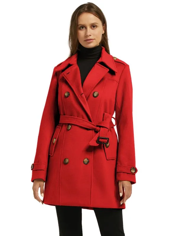 Women's Double Breasted Belted Pea Coat