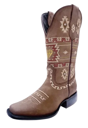 Women's Light Brown with Navajo Design Square Toe Rodeo Boot