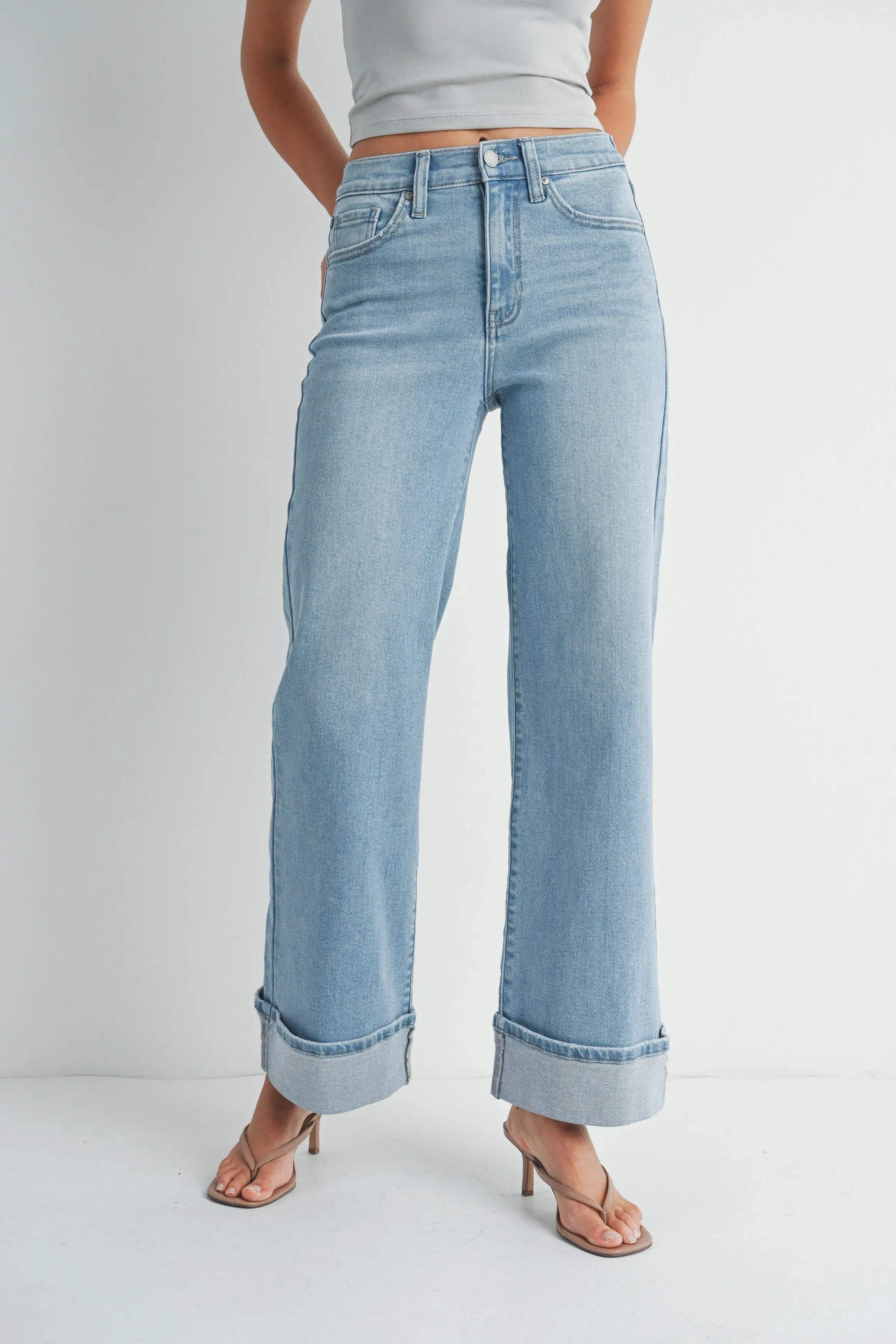 Wren Cuffed Palazzo Jean, Light Denim